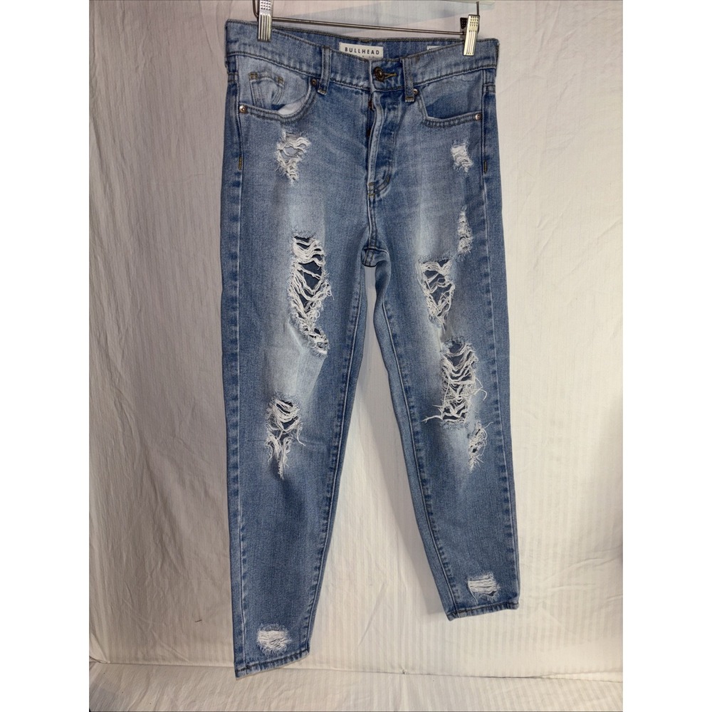 Bullhead Jeans Size 3 Blue Skinny Boyfriend Distressed High Rise